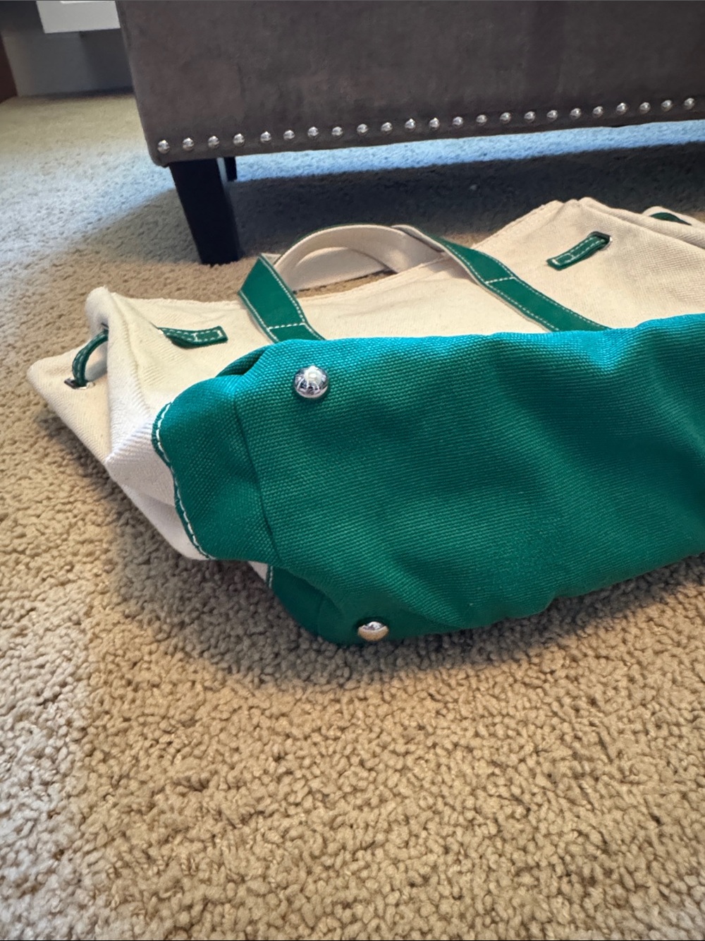Brand NEW—Canvas Tote “Boatkin” Bag with Green Trim - NWT (LG) - Picture 7 of 7